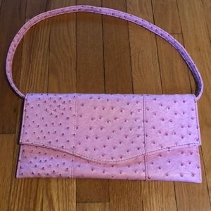 Pink faux ostrich bag / clutch
